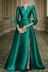 Green 3/4 Sleeves Wedding Guest Dress Bateau Neck A Line Evening Dress
