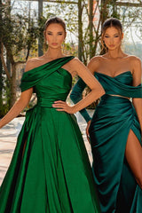Green A Line Prom Dress Asymmetric Neck Satin Evening Dress