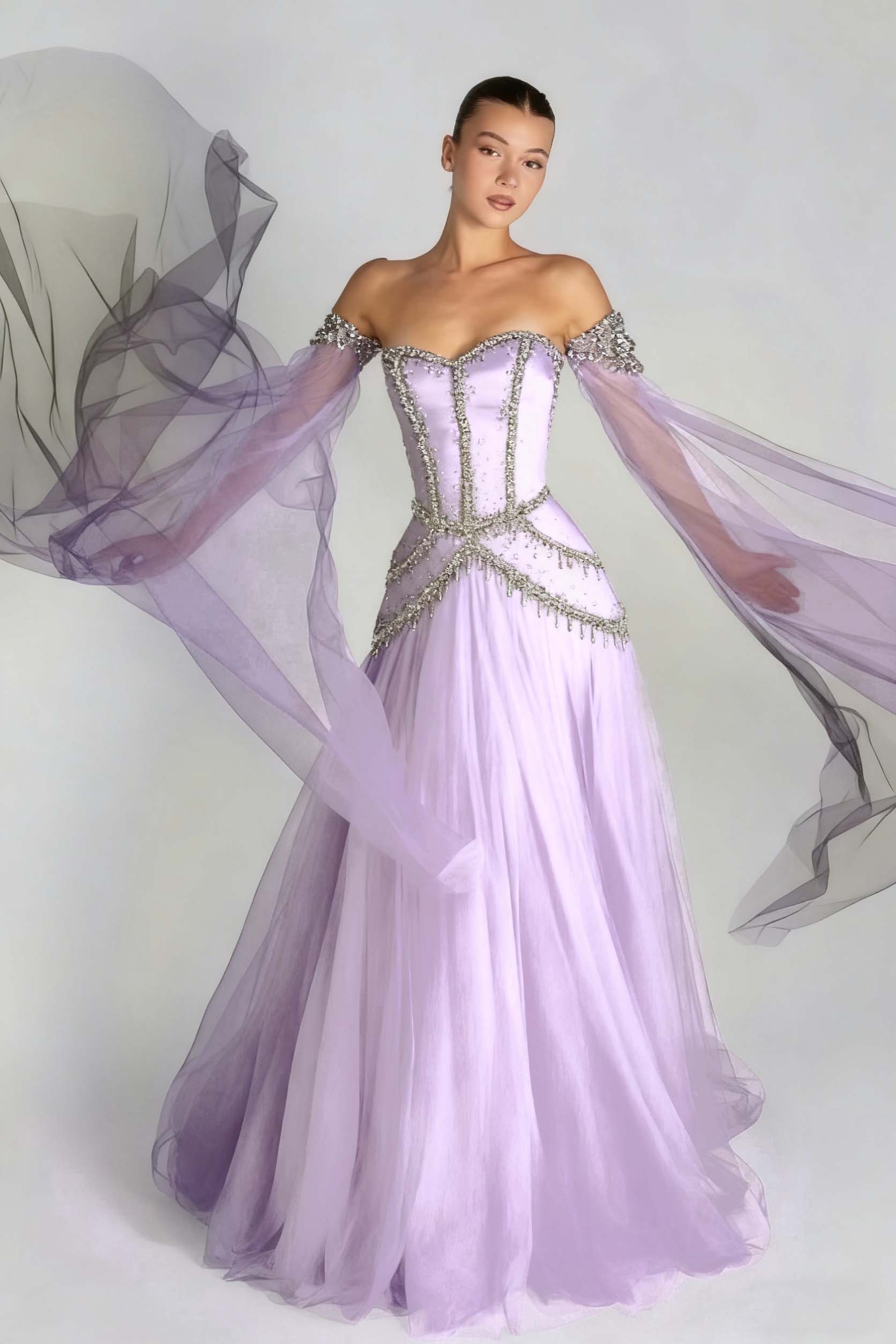 Green A Line Prom Dress Long Sleeve Sweetheart Beaded Evening Dress