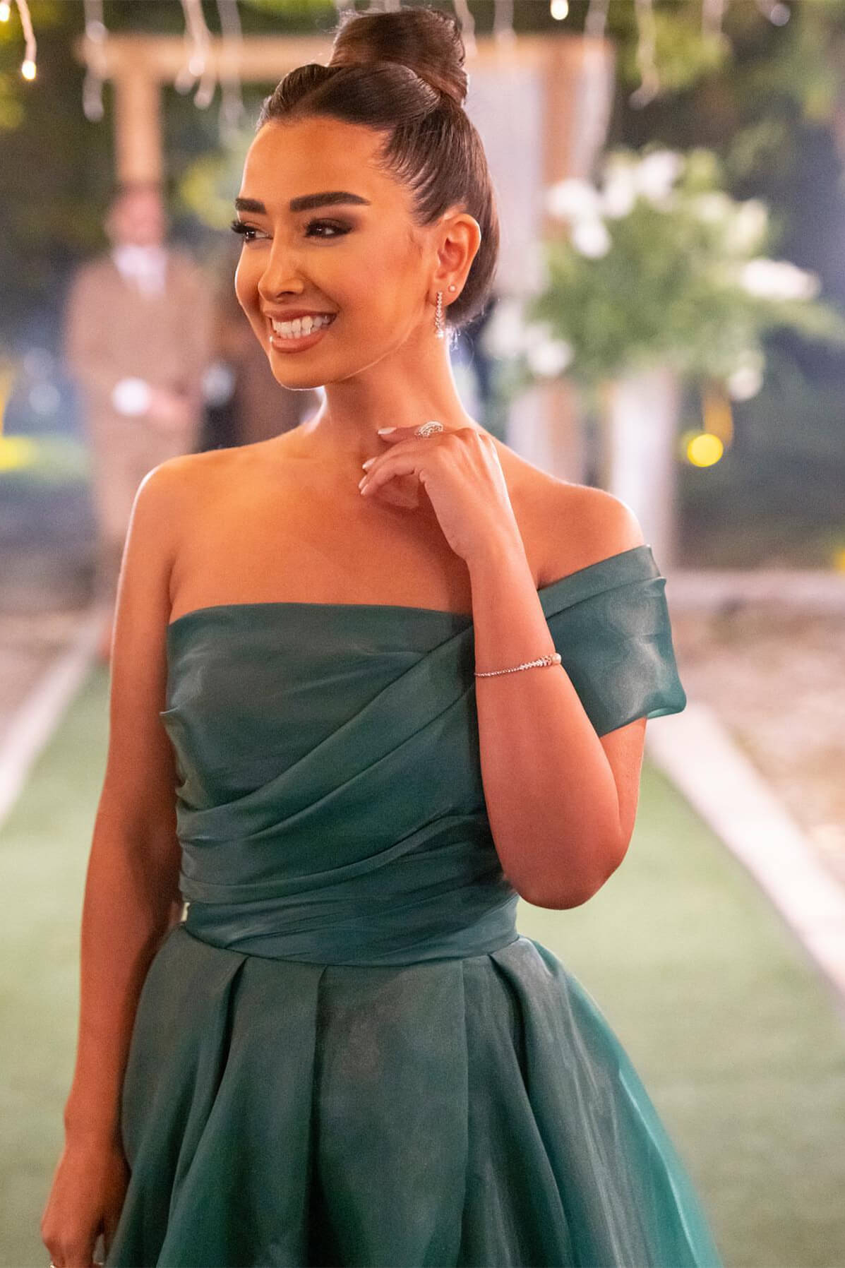 Green A Line Prom Dress One Shoulder Organza Evening Dress