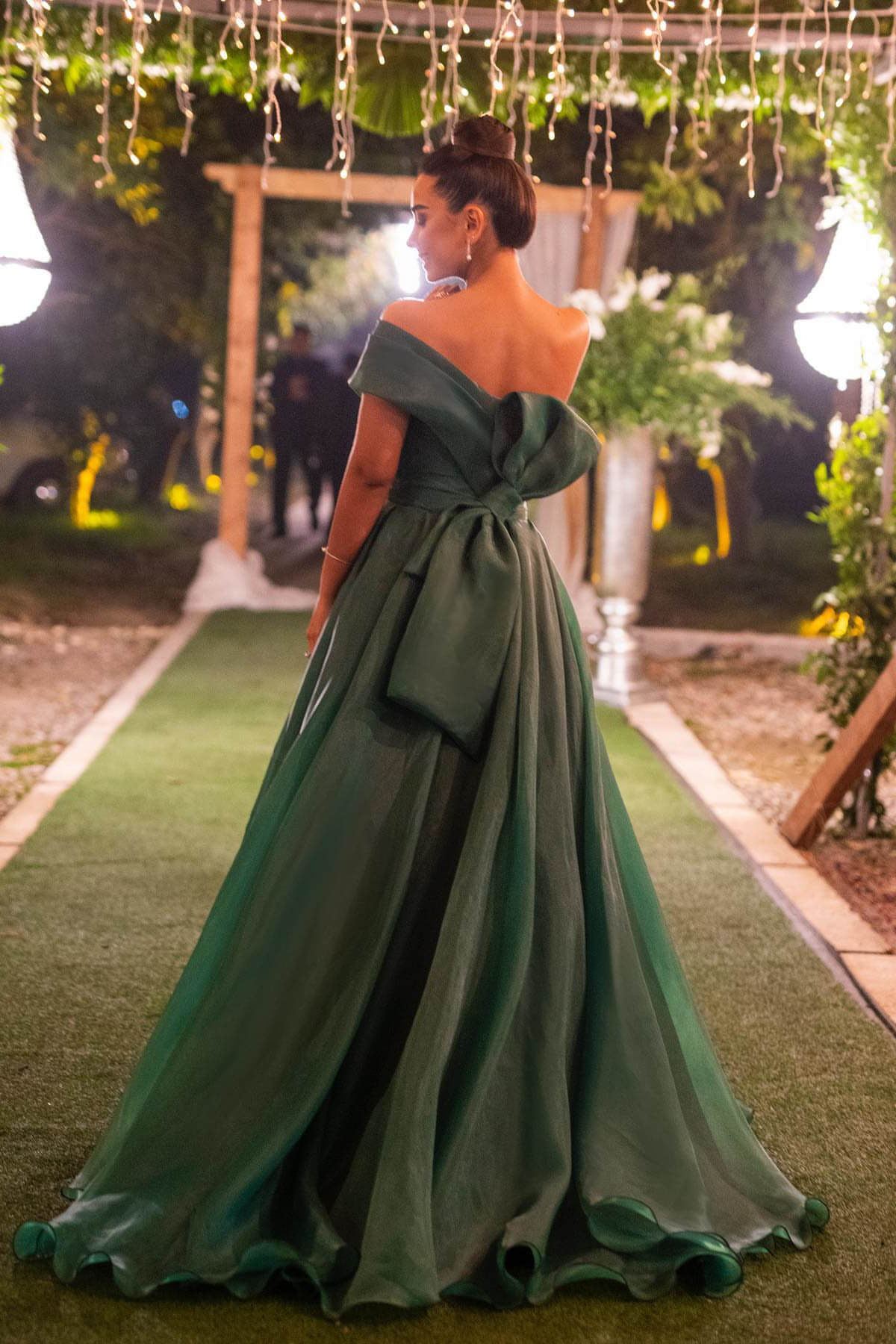 Green A Line Prom Dress One Shoulder Organza Evening Dress