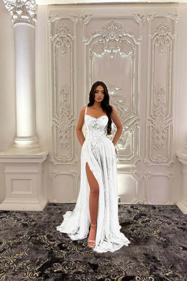 Green A Line Prom Dress Sleeveless Spaghetti Straps Evening Dress With Lace Appliques