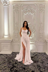 Green A Line Prom Dress Sleeveless Spaghetti Straps Evening Dress With Lace Appliques