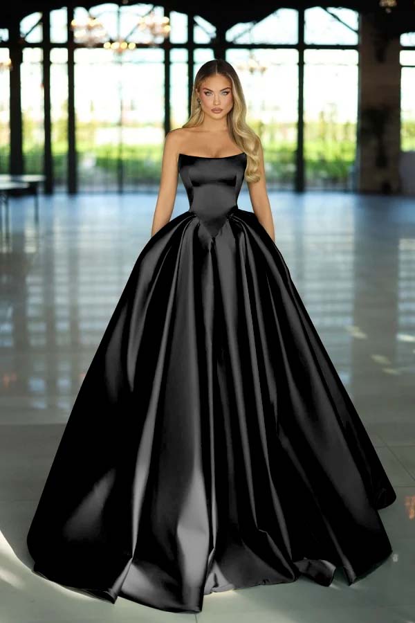 Green Ball Gown Prom Dress Sleeveless Strapless Satin Evening Dress