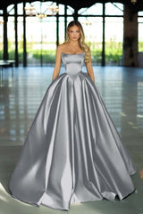 Green Ball Gown Prom Dress Sleeveless Strapless Satin Evening Dress