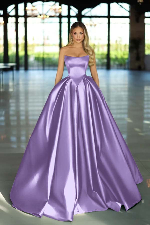 Green Ball Gown Prom Dress Sleeveless Strapless Satin Evening Dress