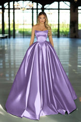Green Ball Gown Prom Dress Sleeveless Strapless Satin Evening Dress
