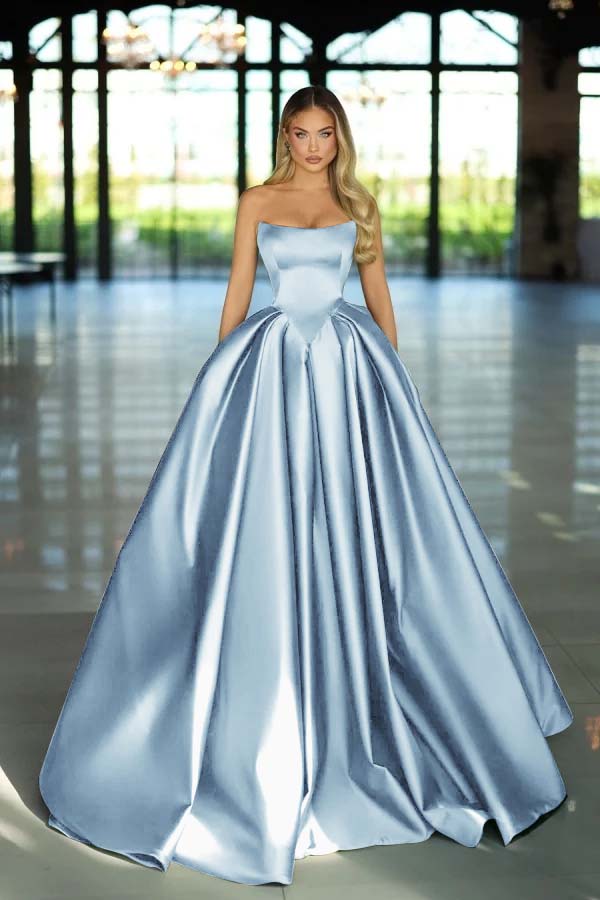 Green Ball Gown Prom Dress Sleeveless Strapless Satin Evening Dress