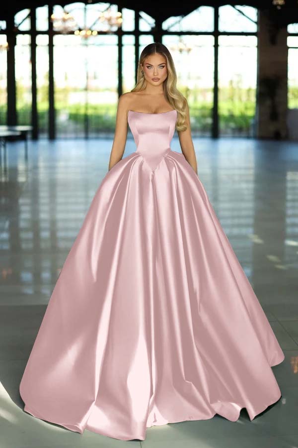 Green Ball Gown Prom Dress Sleeveless Strapless Satin Evening Dress