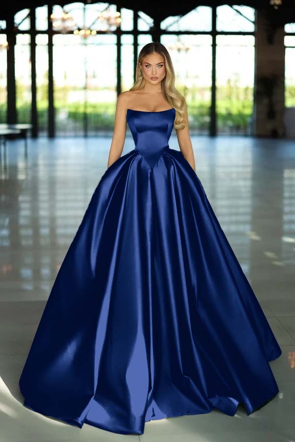 Green Ball Gown Prom Dress Sleeveless Strapless Satin Evening Dress