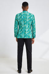 Green Jacquard 3 Piece Peak Lapel Men's Prom Homecoming Suit Blazer Vest Pants