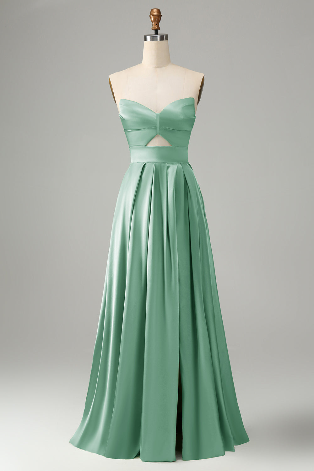 Green Keyhole Wedding Guest Dress A Line Sweetheart Long Prom Dress With Slit
