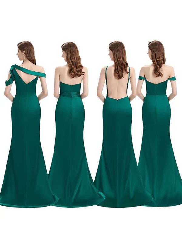 Green Mermaid Bridesmaid Dress Satin Wedding Guest Dress with Slit