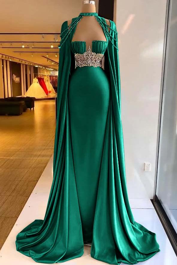 Green Mermaid Prom Dress Halter Neck Beaded Evening Dress