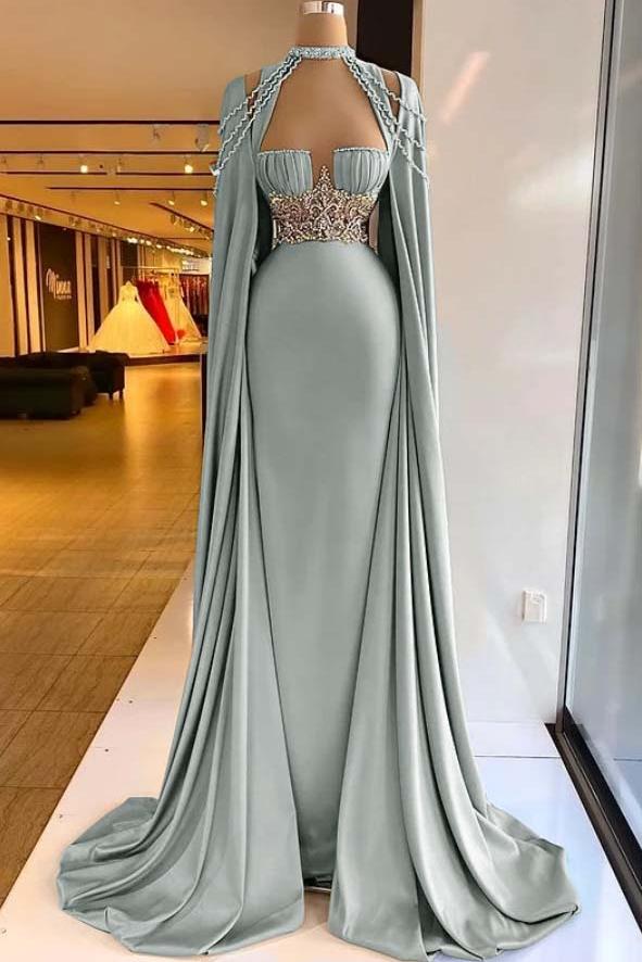 Green Mermaid Prom Dress Halter Neck Beaded Evening Dress