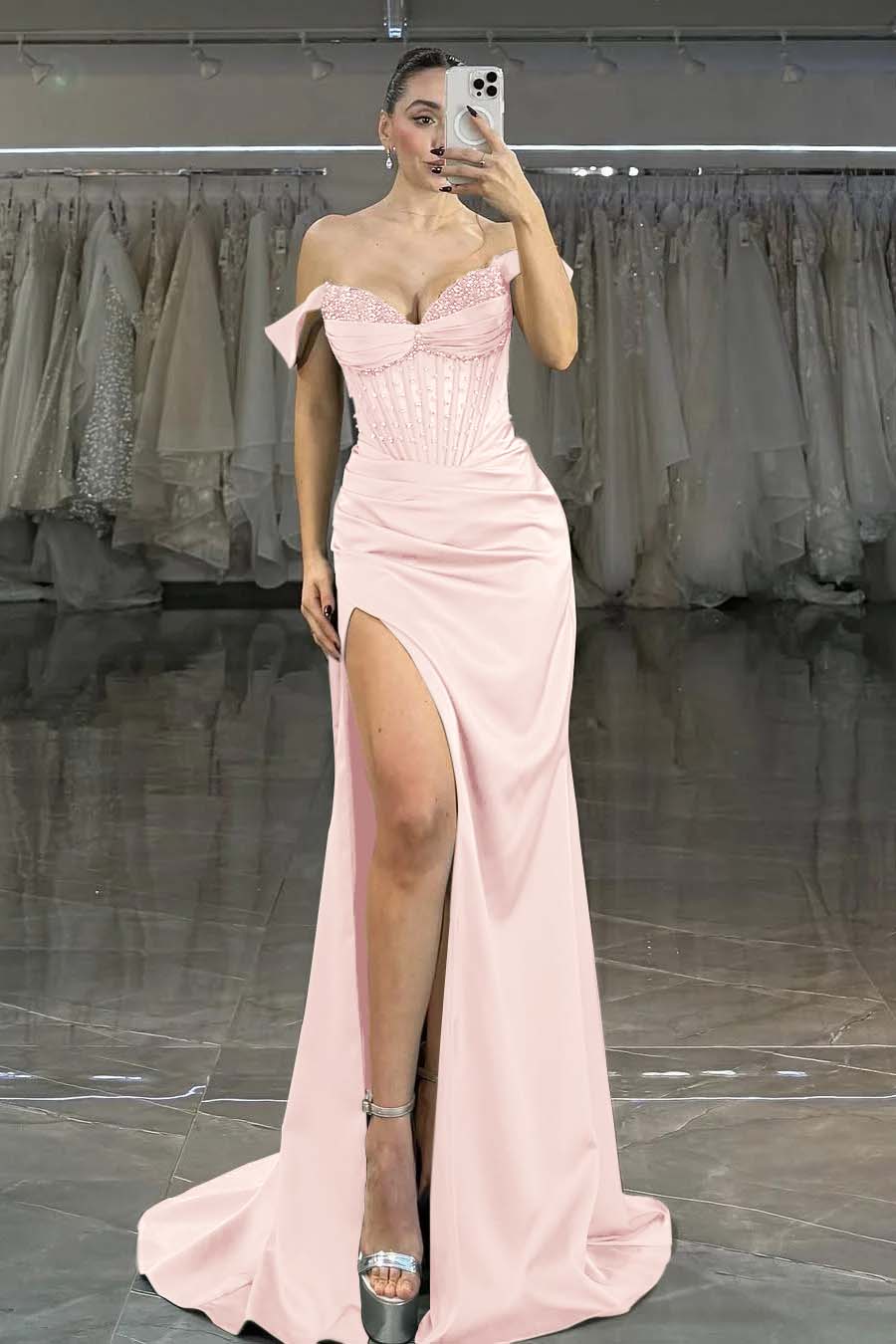 Green Mermaid Prom Dress Off the Shoulder Sequined Evening Dress