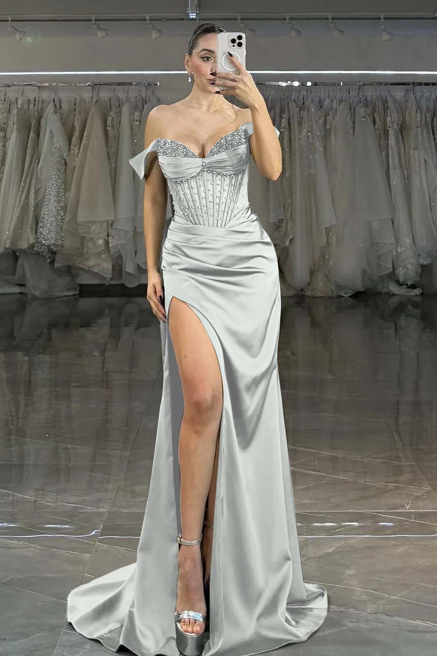 Green Mermaid Prom Dress Off the Shoulder Sequined Evening Dress