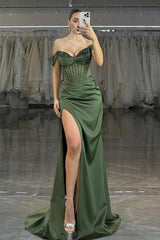 Green Mermaid Prom Dress Off the Shoulder Sequined Evening Dress