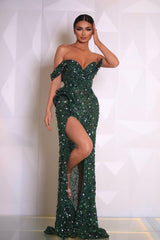 Green Mermaid Prom Dress One Shoulder Beaded Evening Dress