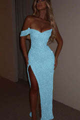 Green Mermaid Prom Dress One Shoulder Sequined Evening Dress