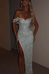 Green Mermaid Prom Dress One Shoulder Sequined Evening Dress