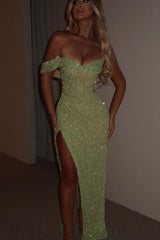 Green Mermaid Prom Dress One Shoulder Sequined Evening Dress