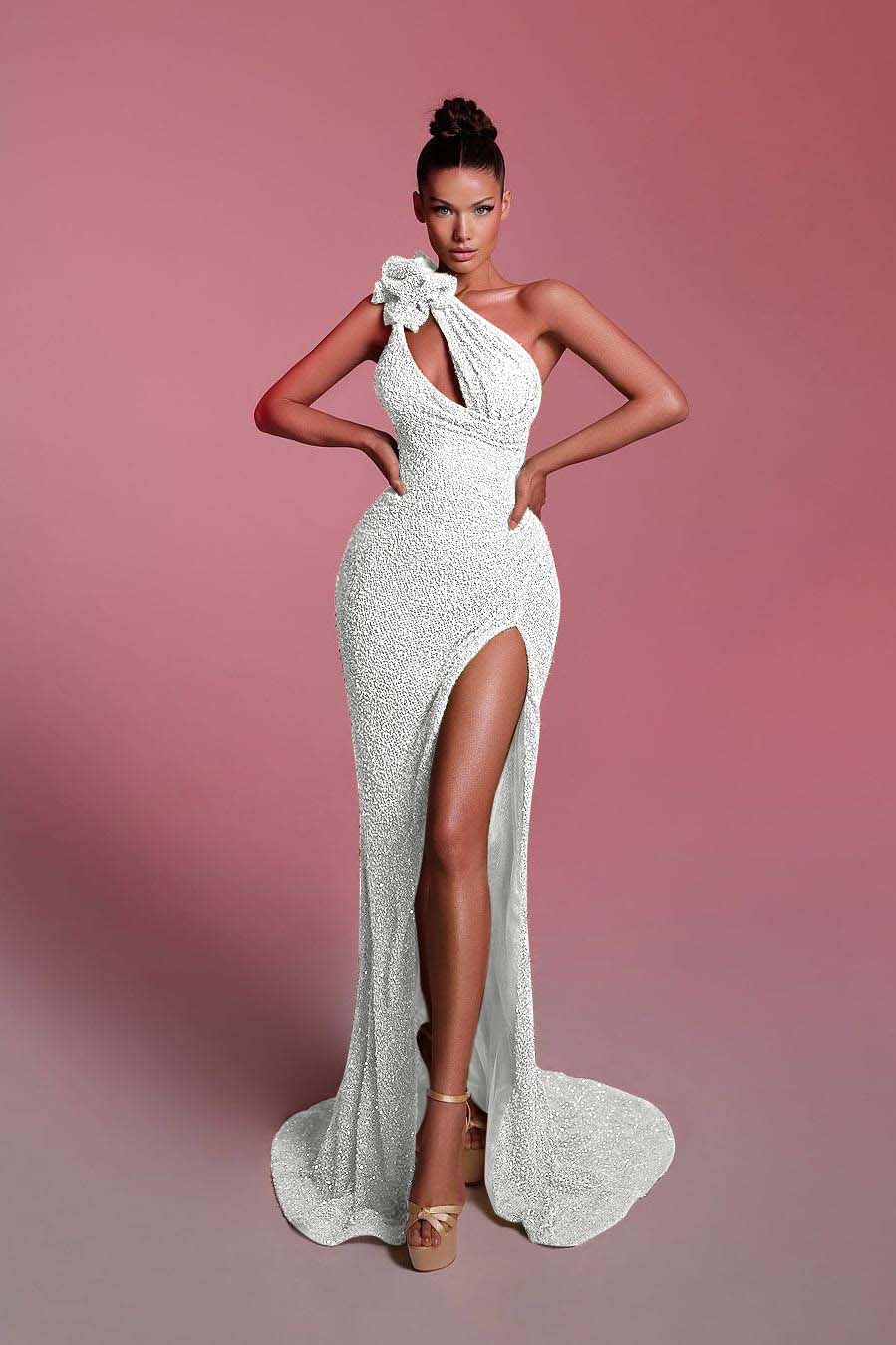 Green Mermaid Prom Dress One Shoulder Sequined Sleeveless Evening Dress