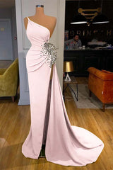 Green Mermaid Prom Dress Sleeveless One Shoulder Beaded Evening Dress