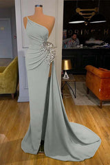 Green Mermaid Prom Dress Sleeveless One Shoulder Beaded Evening Dress