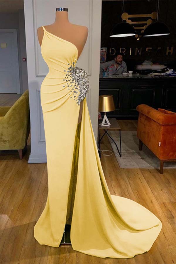 Green Mermaid Prom Dress Sleeveless One Shoulder Beaded Evening Dress