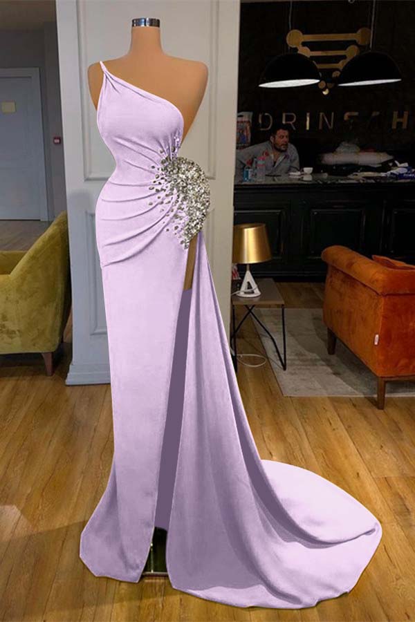 Green Mermaid Prom Dress Sleeveless One Shoulder Beaded Evening Dress
