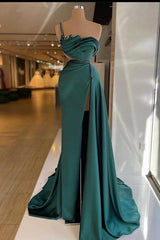 Green Mermaid Prom Dress Sleeveless One Shoulder Beaded Evening Dress