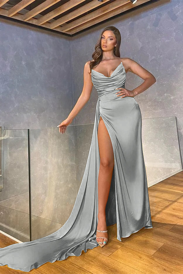 Green Mermaid Prom Dress Sleeveless Strapless Satin Evening Dress