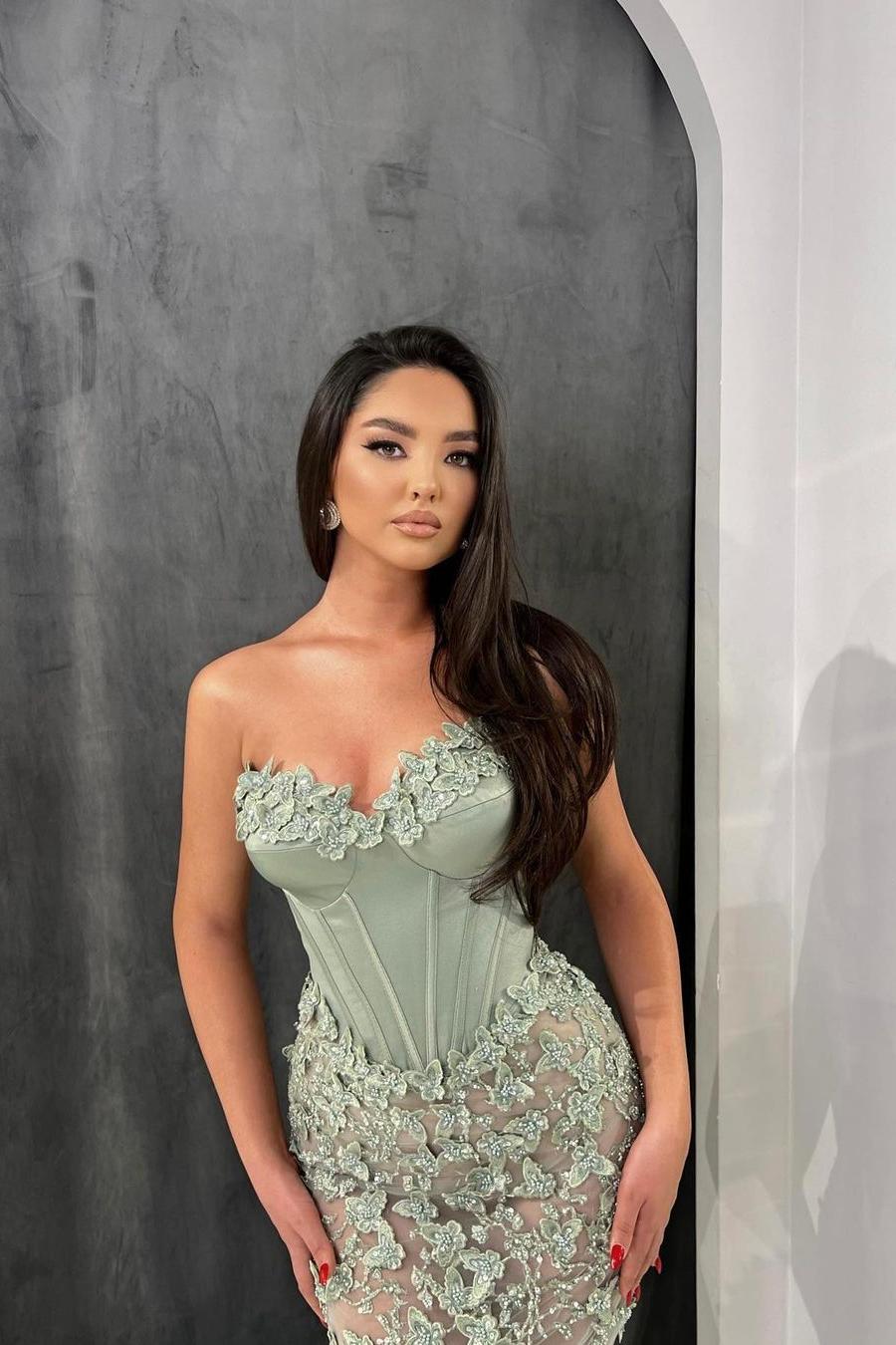 Green Mermaid Prom Dress Sleeveless Sweetheart Evening Dress With 3D Flowers
