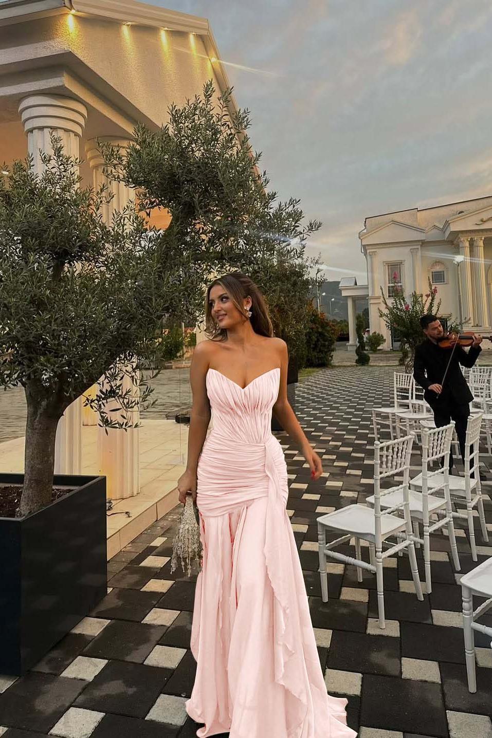 Green Mermaid Prom Dress Sleeveless Sweetheart Ruffled Evening Dress