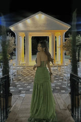 Green Mermaid Prom Dress Sleeveless Sweetheart Ruffled Evening Dress