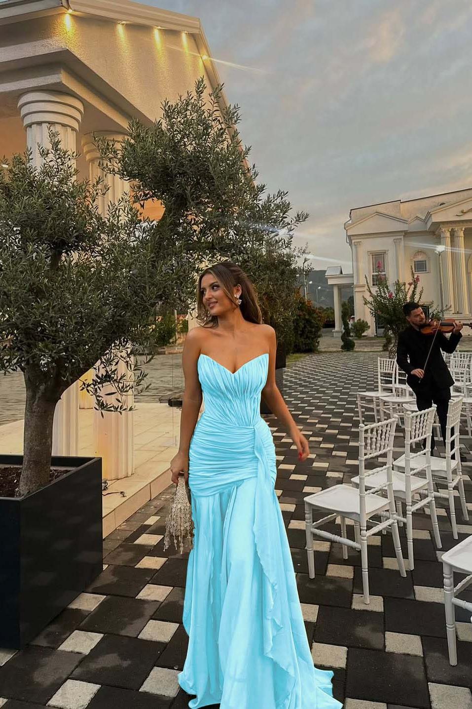 Green Mermaid Prom Dress Sleeveless Sweetheart Ruffled Evening Dress