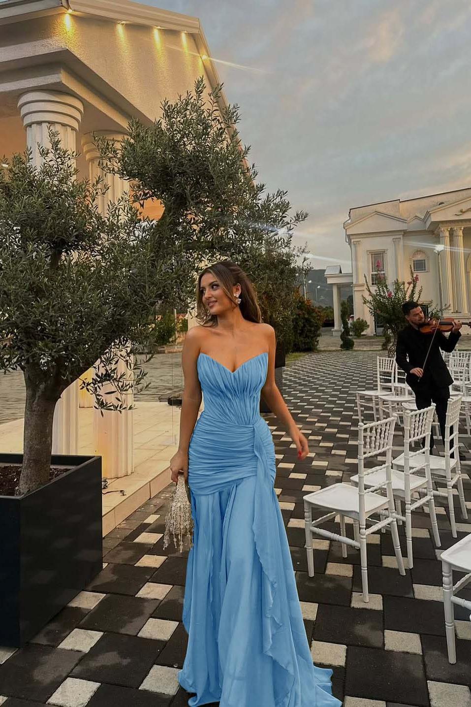 Green Mermaid Prom Dress Sleeveless Sweetheart Ruffled Evening Dress