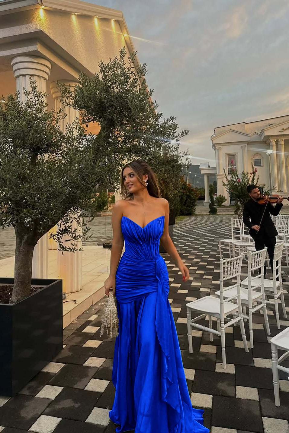 Green Mermaid Prom Dress Sleeveless Sweetheart Ruffled Evening Dress