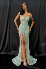 Green Mermaid Prom Dress Sleeveless Sweetheart Sequined Evening Dress