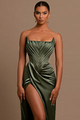 Green Mermaid Prom Dress Strapless Satin Evening Dress