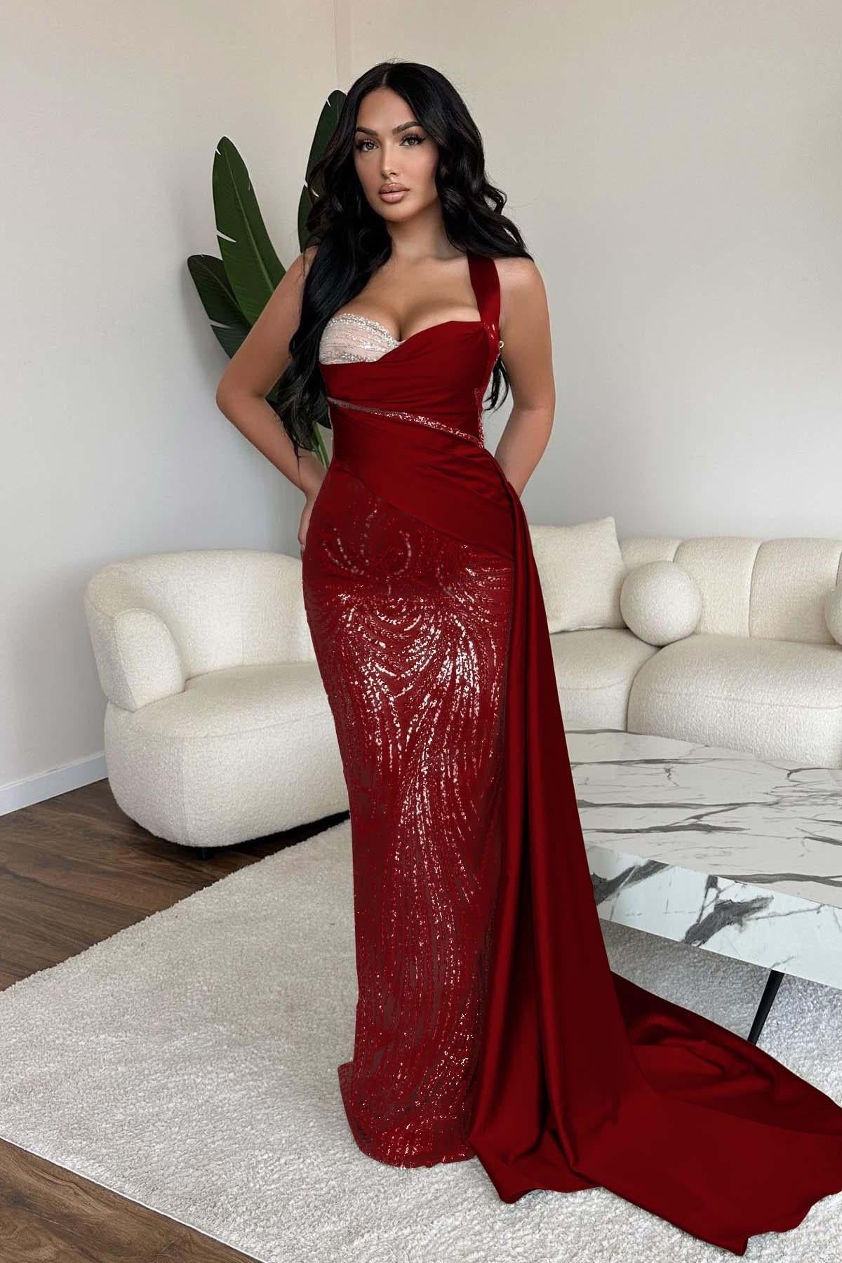 Green Mermaid Prom Dress Sweetheart Sequined Evening Dress