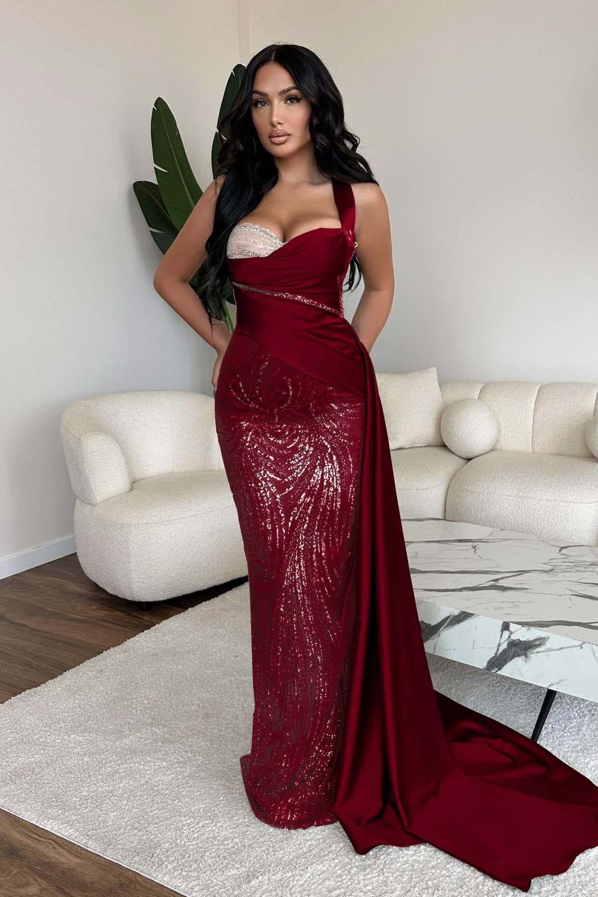 Green Mermaid Prom Dress Sweetheart Sequined Evening Dress