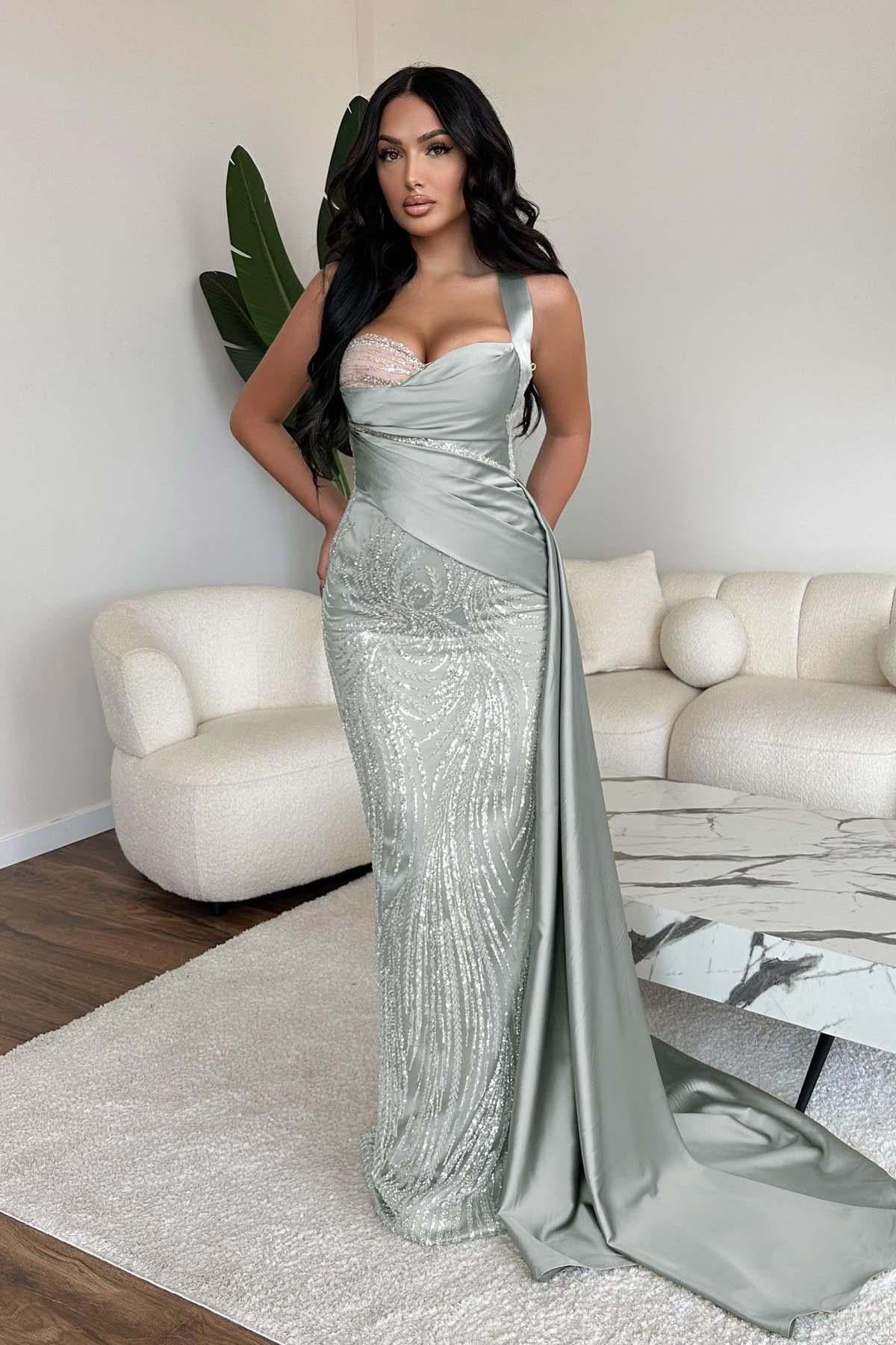 Green Mermaid Prom Dress Sweetheart Sequined Evening Dress