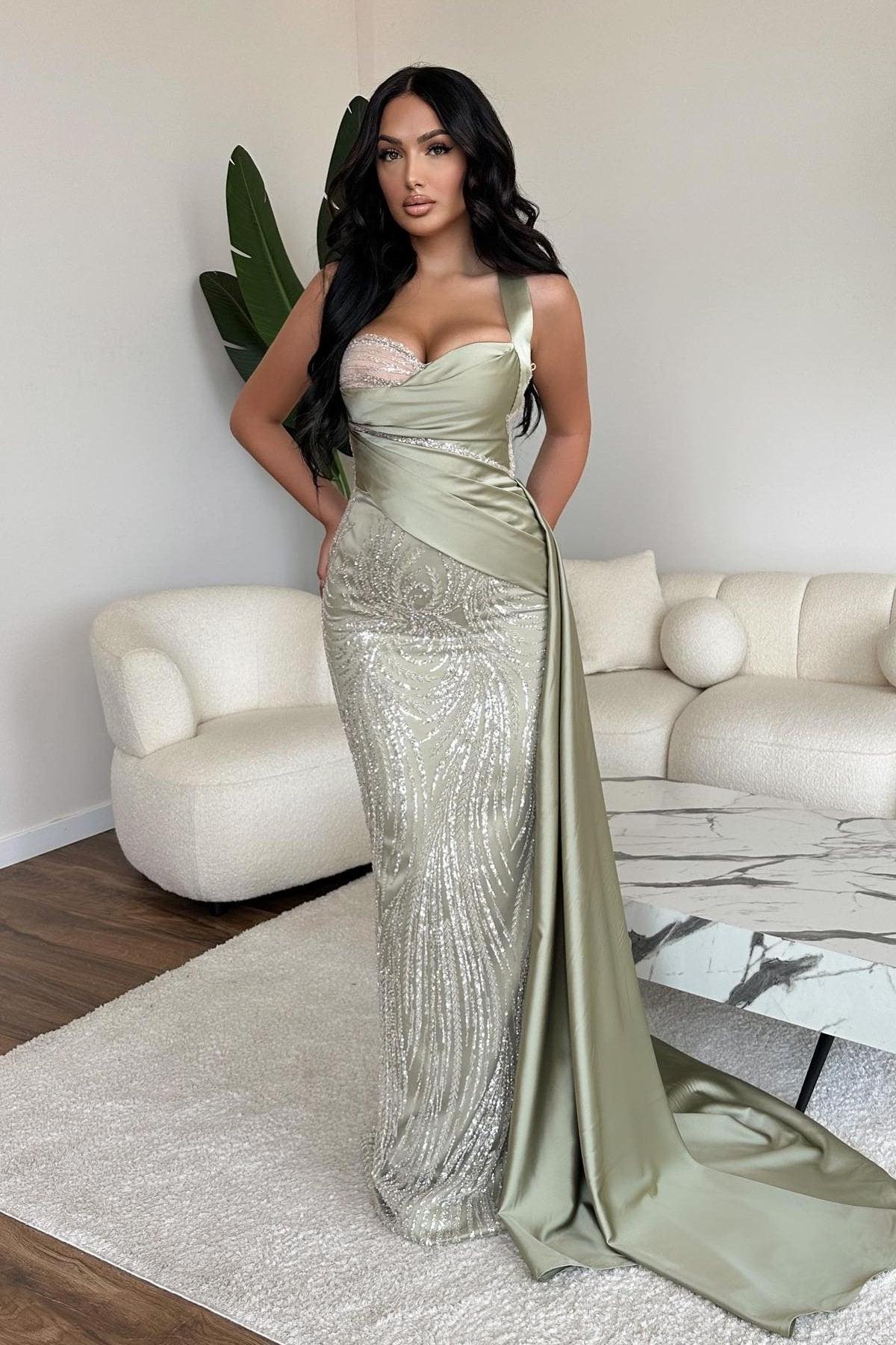 Green Mermaid Prom Dress Sweetheart Sequined Evening Dress