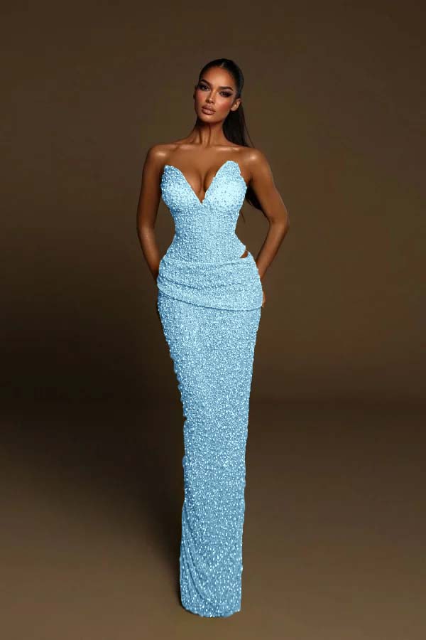 Green Mermaid Prom Dress Sweetheart Sleeveless Sequined Evening Dress