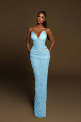 Green Mermaid Prom Dress Sweetheart Sleeveless Sequined Evening Dress