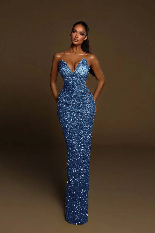 Green Mermaid Prom Dress Sweetheart Sleeveless Sequined Evening Dress