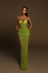 Green Mermaid Prom Dress Sweetheart Sleeveless Sequined Evening Dress