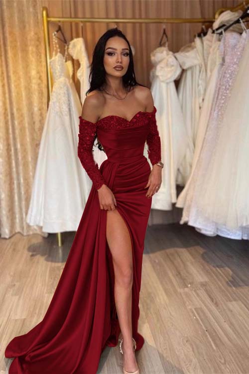 Green Prom Dress Long Sleeve Off the Shoulder Mermaid Sequined Evening Dress